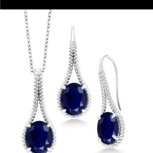 GSK 925 Marked Dark Blue sapphires Earrings & Necklace Set